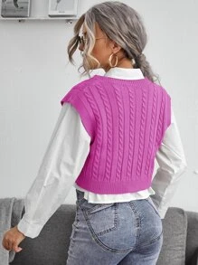 SHEIN Essnce Cable Knit V-neck Sweater Vest - Purple - View 2