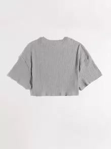 SHEIN EZwear Camiseta corta tejida de canalé unicolor de hombros caídos - Gris - Ver 2