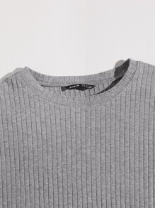 SHEIN EZwear Camiseta corta tejida de canalé unicolor de hombros caídos - Gris - Ver 4