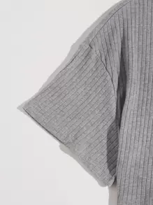 SHEIN EZwear Camiseta corta tejida de canalé unicolor de hombros caídos - Gris - Ver 5