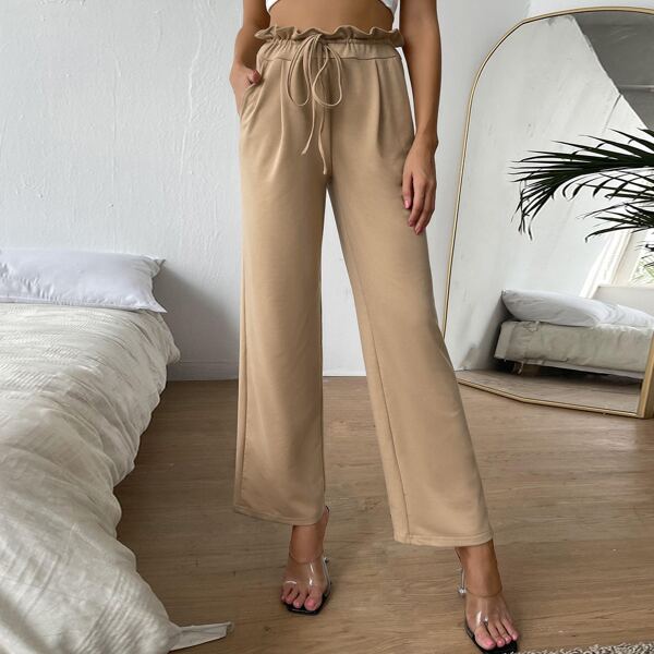 

Paperbag Waist Drawstring Pants, Khaki