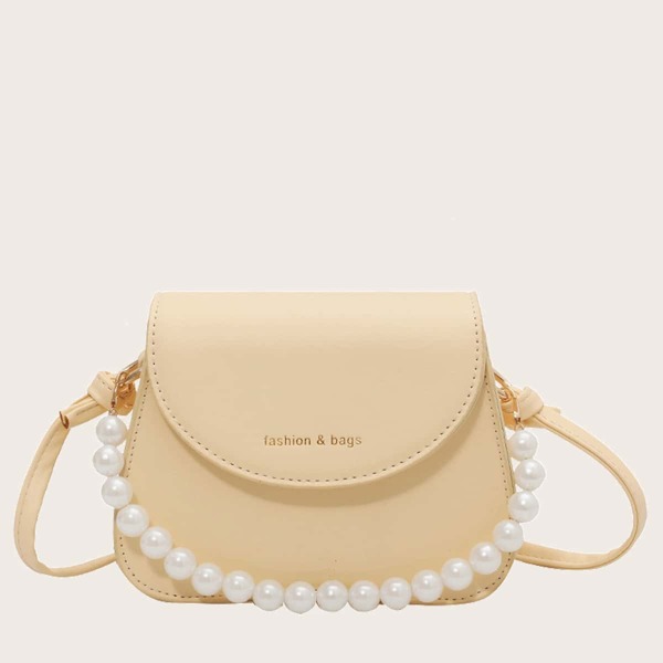 

Faux Pearl Decor Flap Saddle Bag, Yellow pastel