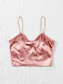 SHEIN SXY Chain Detail Silky Bustier Cami Crop Top - Dusty Pink - View 2