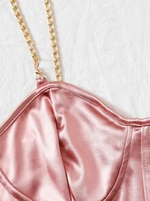 SHEIN SXY Chain Detail Silky Bustier Cami Crop Top - Dusty Pink - View 3