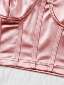 SHEIN SXY Chain Detail Silky Bustier Cami Crop Top - Dusty Pink - View 5