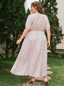 Plus Ditsy Floral Pleated Dress - Multicolor - View 2