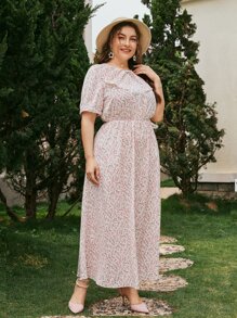 Plus Ditsy Floral Pleated Dress - Multicolor - View 5