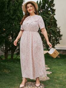 Plus Ditsy Floral Pleated Dress - Multicolor - View 1