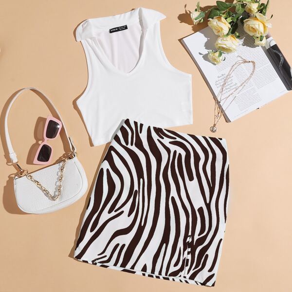 

Slit Hem Zebra Stripe Skirt, Multicolor