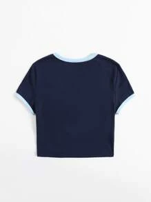 SHEIN EZwear Camiseta ringer de cuello redondo - Azul Marino - Ver 2