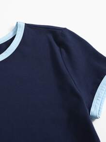 SHEIN EZwear Camiseta ringer de cuello redondo - Azul Marino - Ver 5