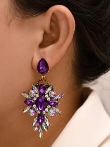 Rhinestone Drop Earrings - Purple - View 1