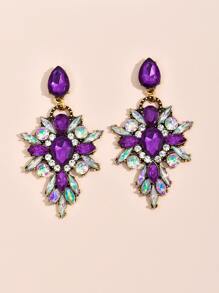 Rhinestone Drop Earrings - Purple - View 2