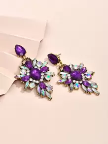 Rhinestone Drop Earrings - Purple - View 3