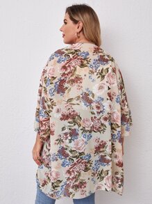 SHEIN Plus Drop Shoulder Floral Print Kimono, For Summer Beach Vacation - Multicolor - View 2