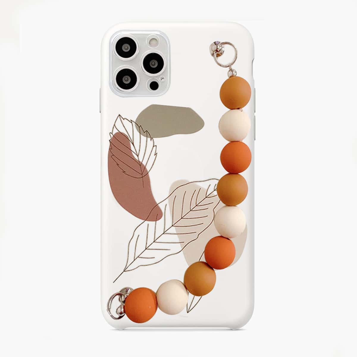 

Leaf Print Beaded Hand Strap Phone Case, Multicolor