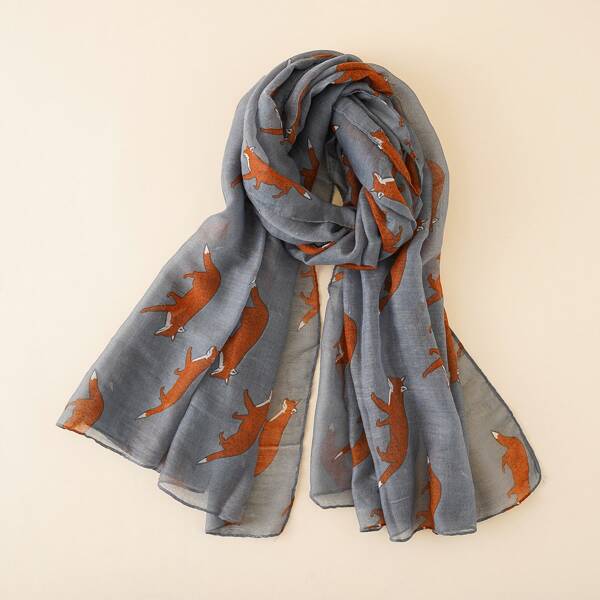 

Animal Print Scarf, Grey