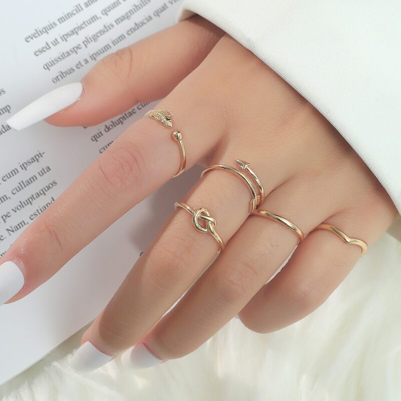

6pcs Leaf Design Ring, Gold