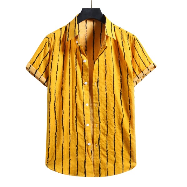 

Men Striped Print Button Front Shirt, Mustard yellow