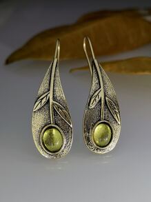 Bông tai thả trang trí hình lá - Màu xanh Ô liu - Xem 1