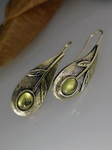 Bông tai thả trang trí hình lá - Màu xanh Ô liu - Xem 2