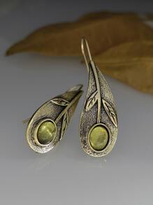 Bông tai thả trang trí hình lá - Màu xanh Ô liu - Xem 3