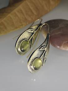 Bông tai thả trang trí hình lá - Màu xanh Ô liu - Xem 4