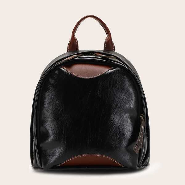 

Vintage Design Curved Top Backpack, Black