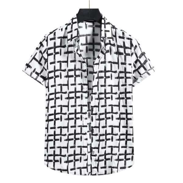 

Men Plaid Button Up Shirt, Black and white