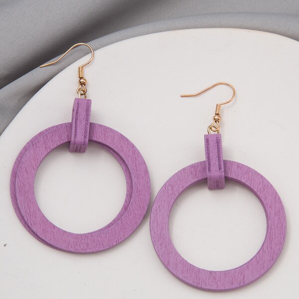 

Wooden Round Earrings, White