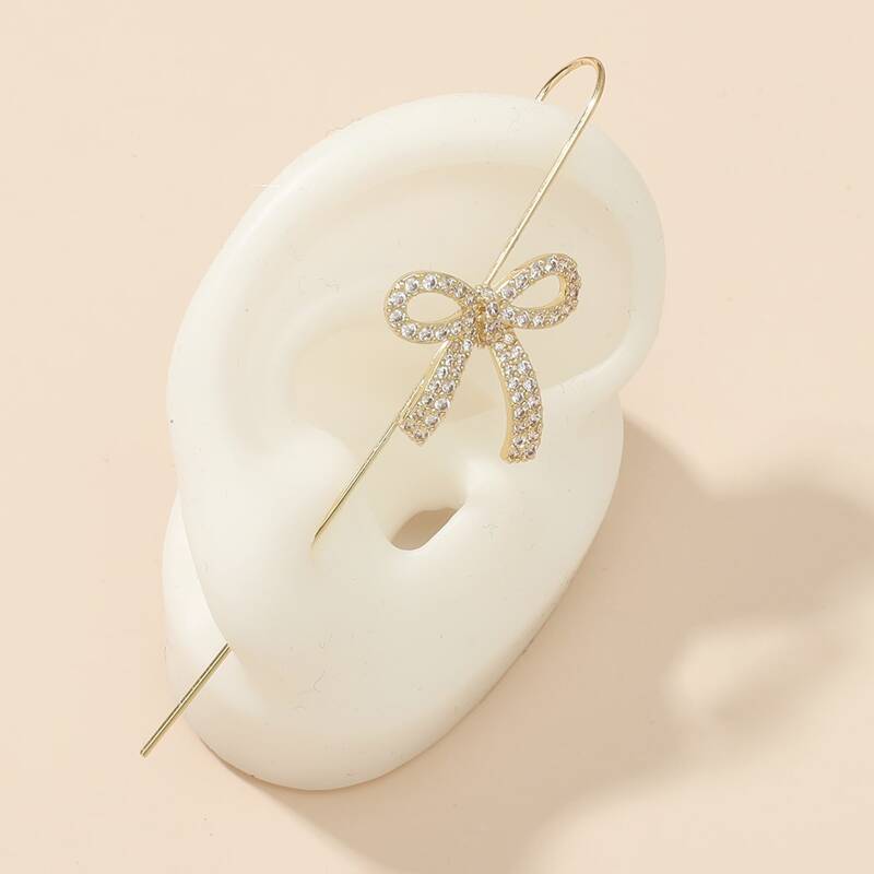 

1pc Bow Rhinestone Ear Cuff, Gold