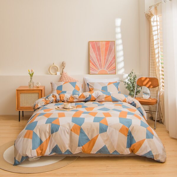 

Geometric Pattern Duvet Cover Set Without Filler, Multicolor