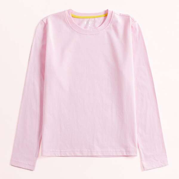 

Toddler Girls Solid Round Neck Tee, Baby pink