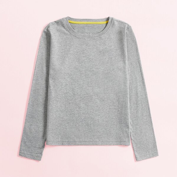 

Toddler Girls Solid Round Neck Tee, Grey