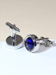1 Pair Blue Rhinestone Cufflinks For Men, Suitable As Gift - Blue - View 4