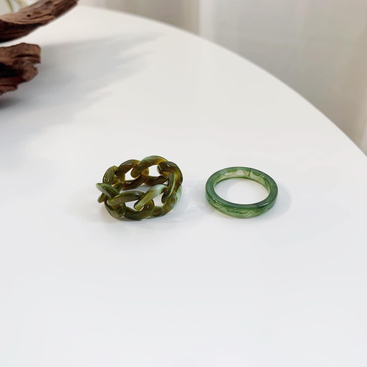

2pcs Chain Design Ring, Green