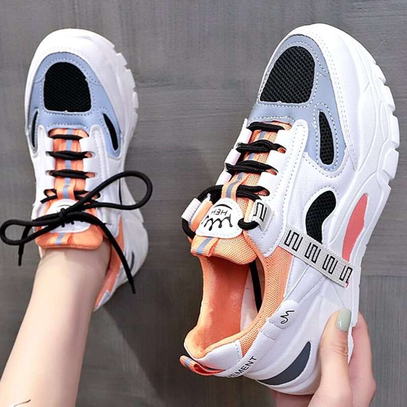 

Colorblock Lace-up Chunky Sneakers, White