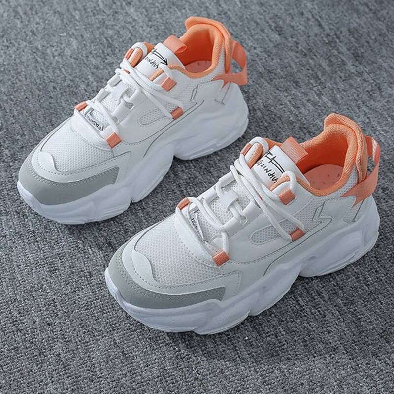 

Lace-up Mesh Chunky Sneakers, White