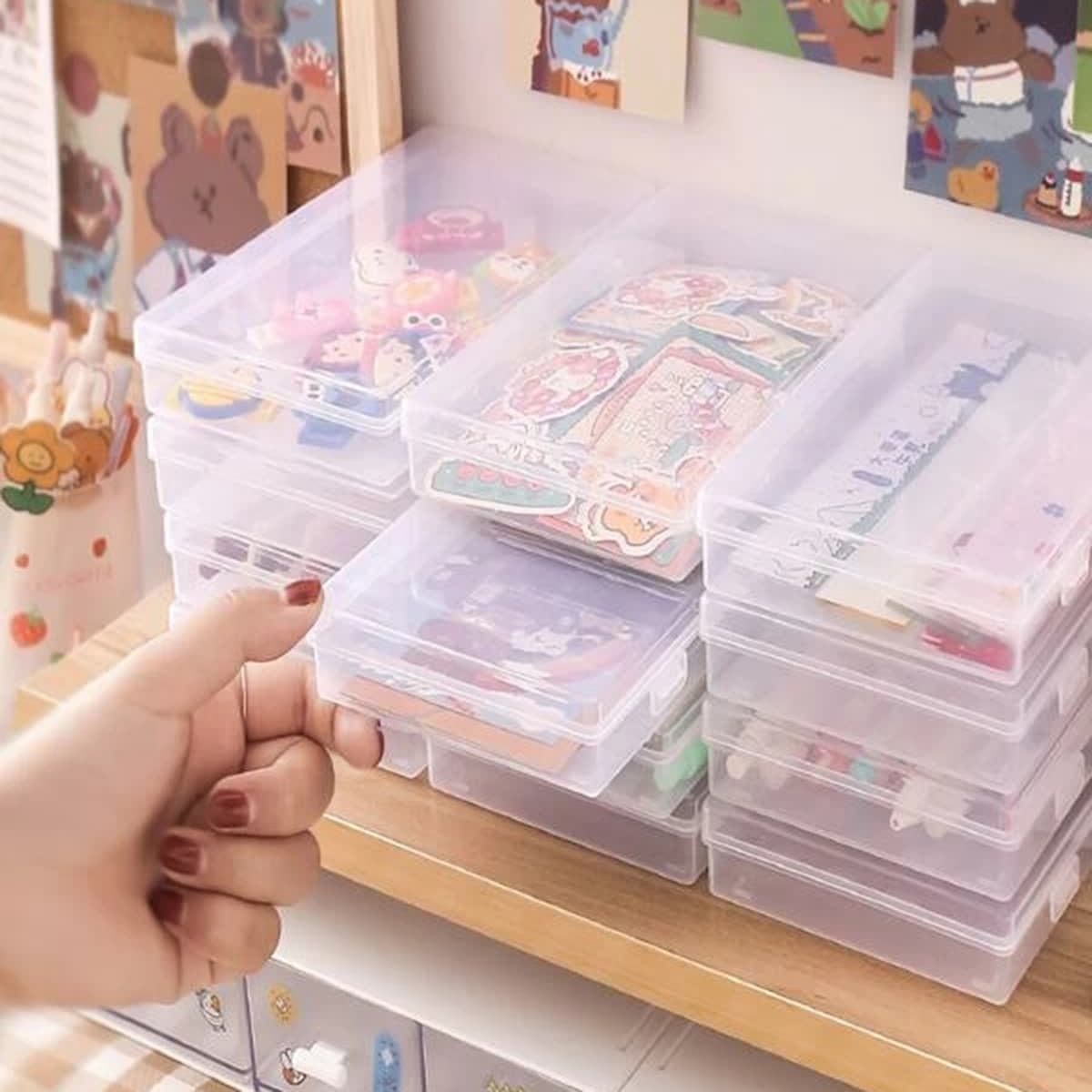 

1pc Clear Stationery Storage Box