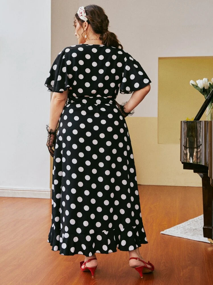 Vestidos Tallas Grandes Volante rígido Lunares Vintage - Negro - Añade 2