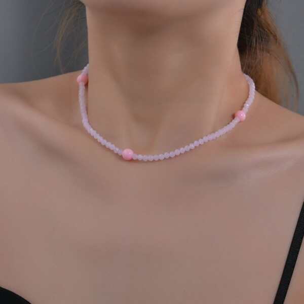 

Simple Beaded Necklace, Pink