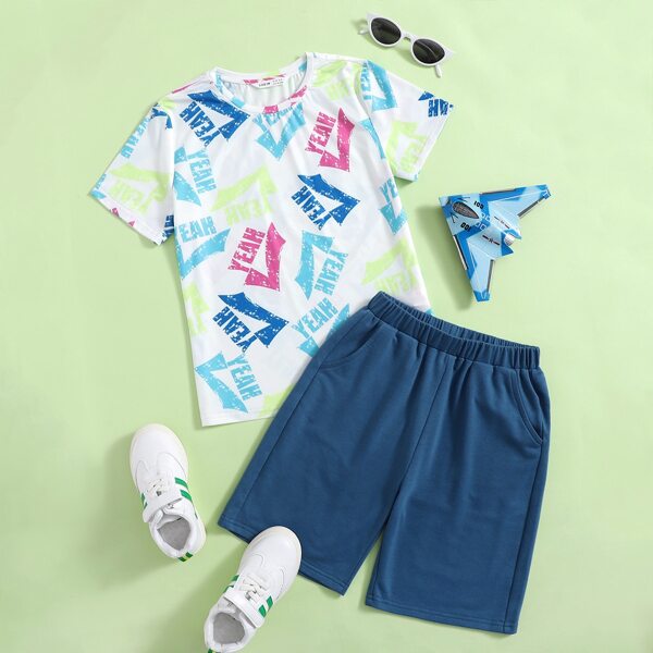 

Boys Allover Letter Graphic Tee & Track Shorts Set, Multicolor