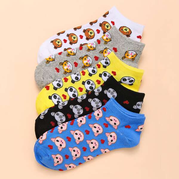 

5pairs Cartoon Animal Graphic Socks, Multicolor