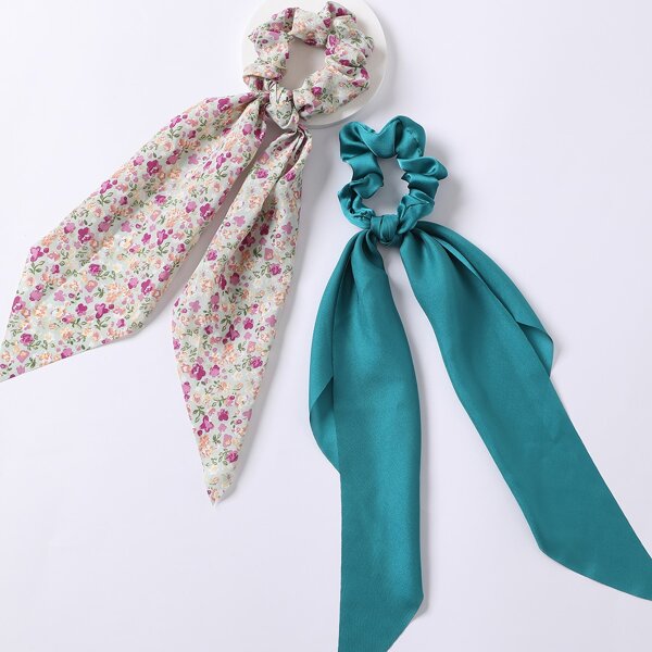 

2pcs Floral Print Hair Tie, Multicolor