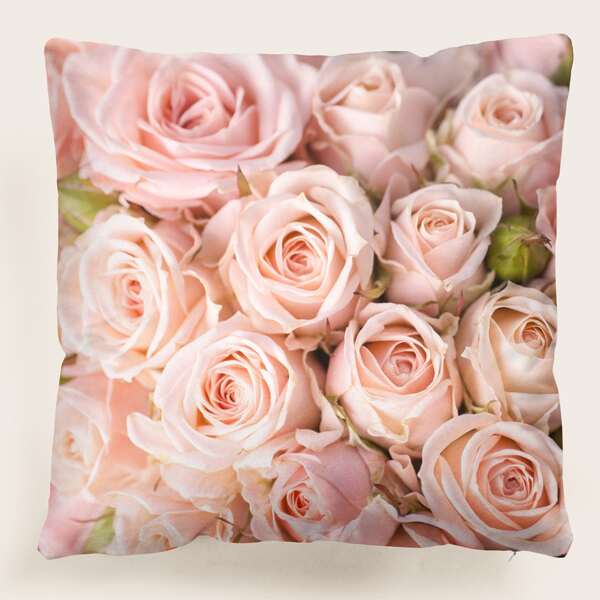 

Rose Print Cushion Cover Without Filler, Pink