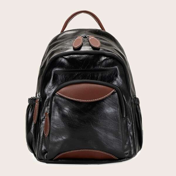 

Two Tone Curved Top Backpack, Black