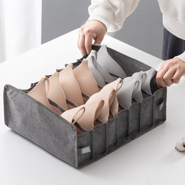 

1pc 7 Grid Bra Storage Box, Grey