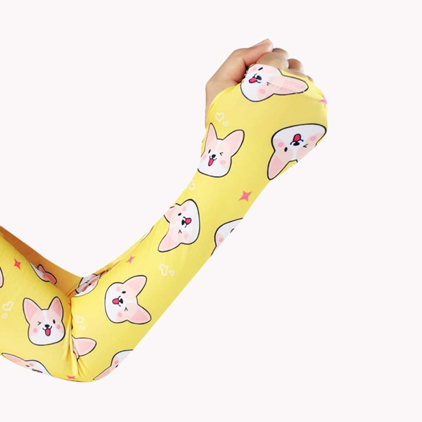 

1pair Cartoon Graphic Long Fingerless Arm Sleeves, Yellow