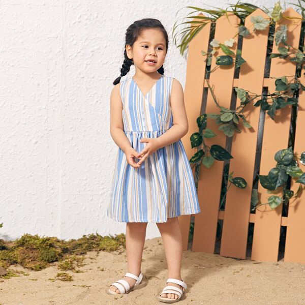 

Toddler Girls Wrap Front Striped Dress, Multicolor
