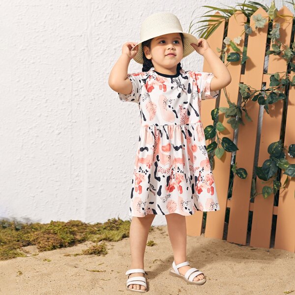 

Toddler Girls Graphic Print Smock Dress, Multicolor